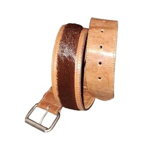ESPRIT Caramel Brown Faux Leather Faux Calf-Hair Adjustable Silver Buckle Belt